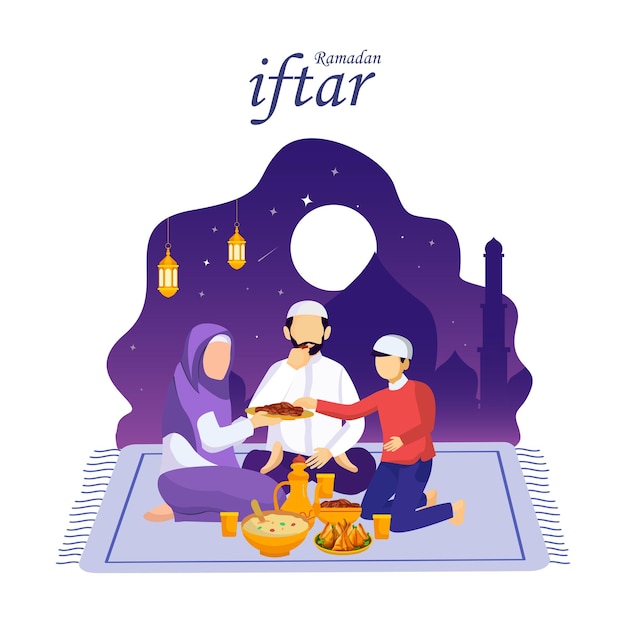 Ramadan Kareem Iftar party celebration flyer concept illustration