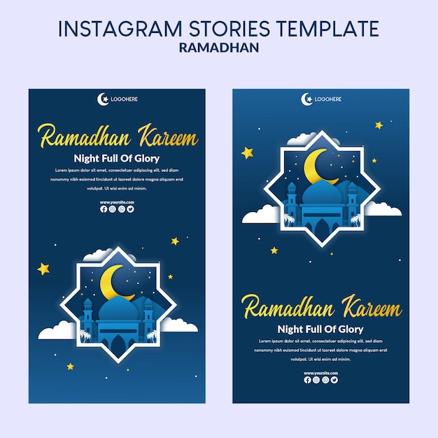 Ramadan kareem illustration in paper cut style Instagram stories template