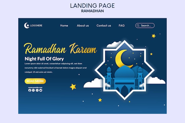 Ramadan kareem illustration in paper cut style landing page template