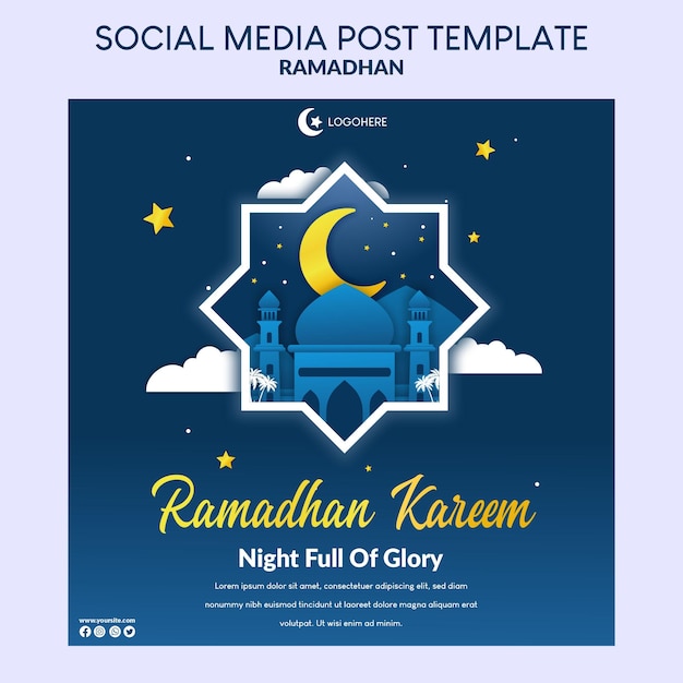 Ramadan kareem illustration in paper cut style Social media post template