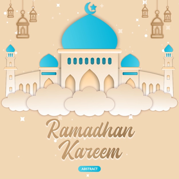 Ramadan kareem illustration in paper cut style