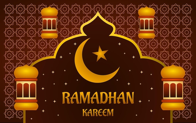 Ramadan kareem illustration with star moon and brown background