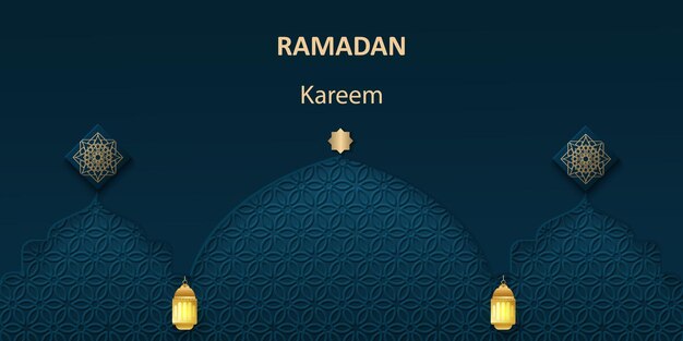 Vector ramadan kareem islamic arabic background with blue arch vector