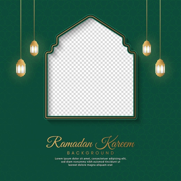 Ramadan Kareem Islamic Arabic Green Luxury Background with Geometric pattern and White Space