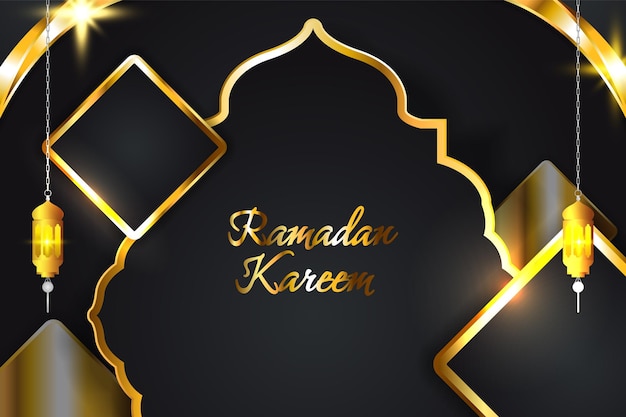 Ramadan Kareem Islamic background black and gold color with element