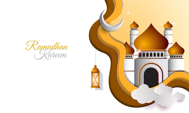 Ramadan kareem islamic banner with paper style