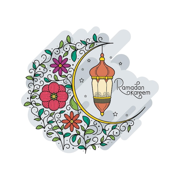 Ramadan Kareem Islamic greeting card with line art design vector illustration