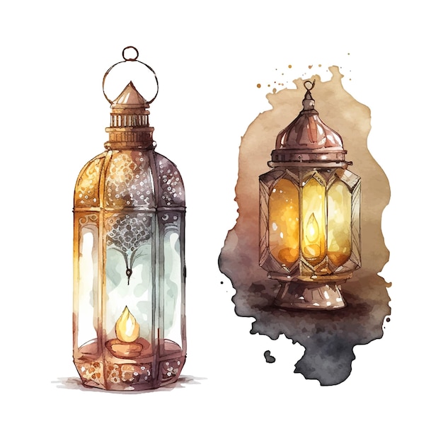 Ramadan kareem islamic lantern watercolor illustration vector