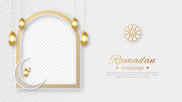 Ramadan Kareem Islamic social media post with empty space for photo and lantern ornament