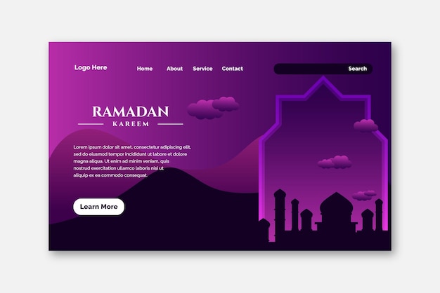 ramadan kareem landing page design with mosque illustration background