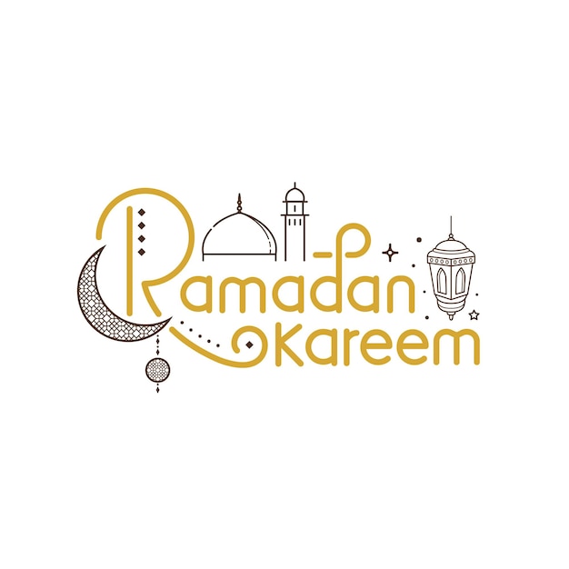 Ramadan kareem lettering typography greeting card with line art islamic symbol