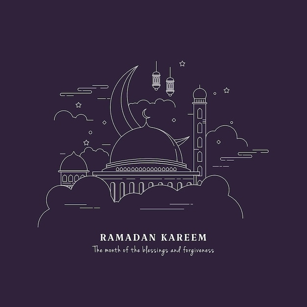 Ramadan Kareem in line art style