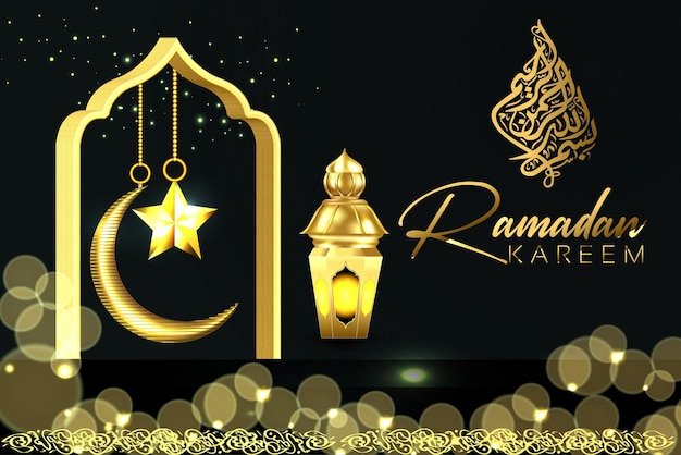 Ramadan kareem luxury islamic decorative background with greetings card and golden ornament