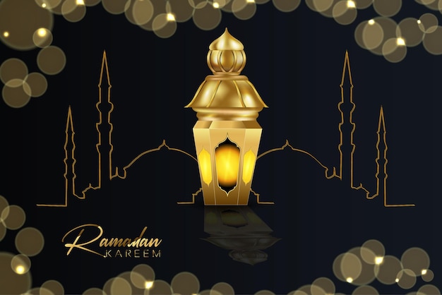 Ramadan kareem luxury islamic decorative background with greetings card and golden ornament