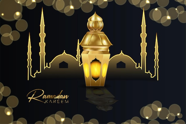 Ramadan kareem luxury islamic decorative background with greetings card and golden ornament