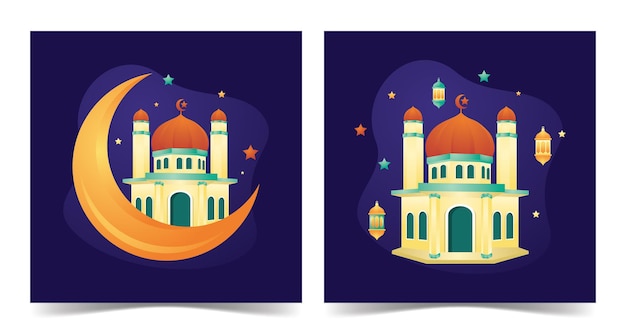 Ramadan Kareem mosque Mosque building with flat style