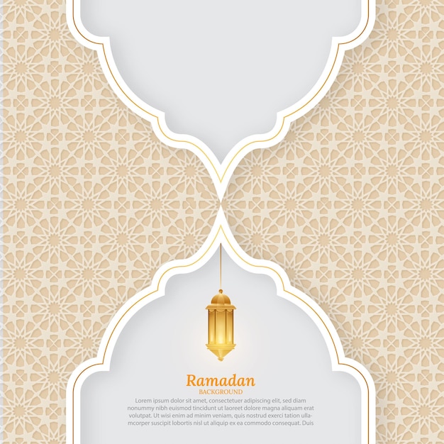 ramadan kareem orange background elegant arabic islamic theme and flaming lanterns Vector Premium