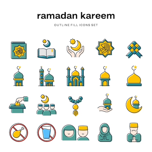 ramadan kareem outline fill color icon collection