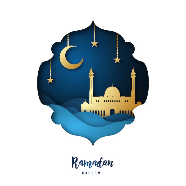 Ramadan Kareem paper art illustration.