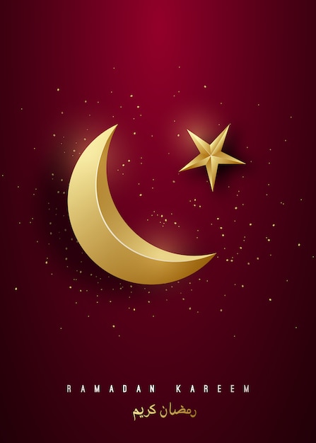 Ramadan kareem poster with  golden crescent moon.