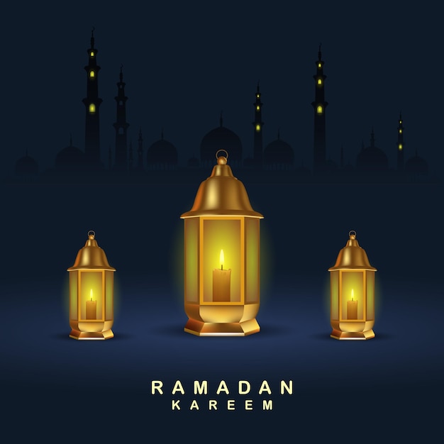 Ramadan kareem realistic lantern vector design on mosque