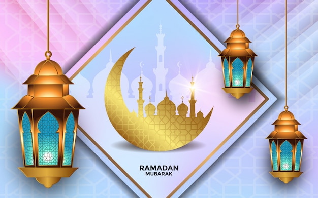 Ramadan kareem season background with hanging lamps