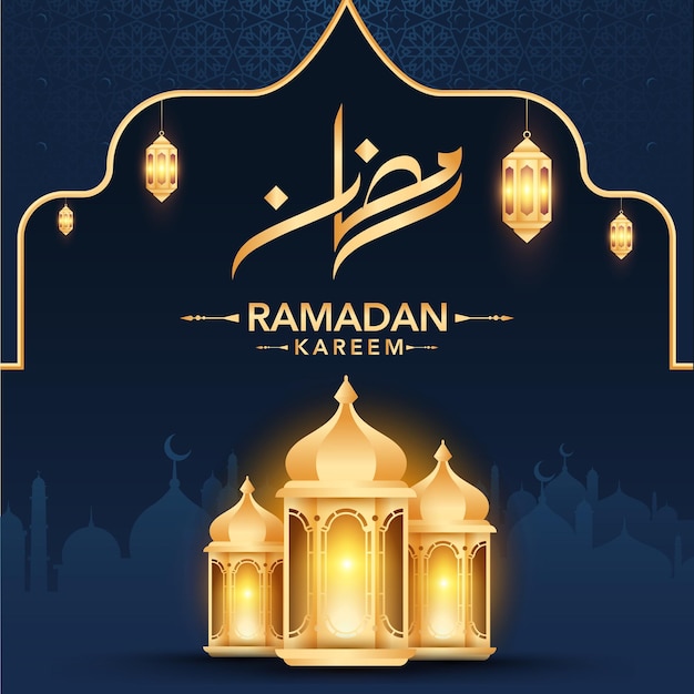 ramadan kareem social media banner template with crescent and islamic lanterns