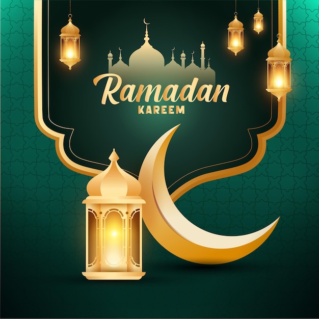 ramadan kareem social media banner template with crescent and islamic lanterns