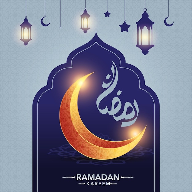 ramadan kareem social media banner template with crescent and islamic lanterns