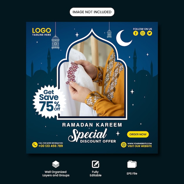 Ramadan Kareem Special Discount Offer social media post template design