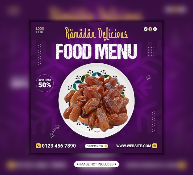 Ramadan Kareem special food menu social media post banner design template