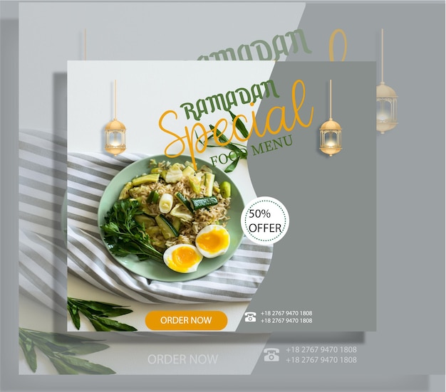 Ramadan Kareem special food menu social media post template