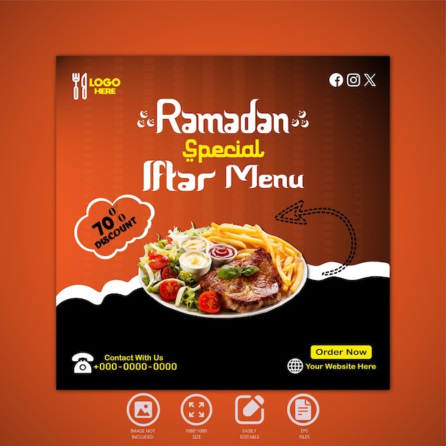 Ramadan kareem special iftar food menu design and social media post template