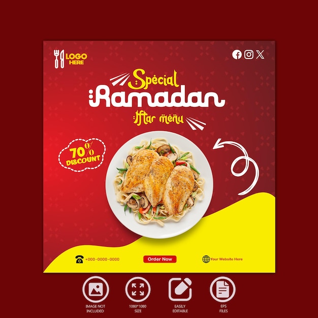 Ramadan kareem special iftar food menu design and social media post template