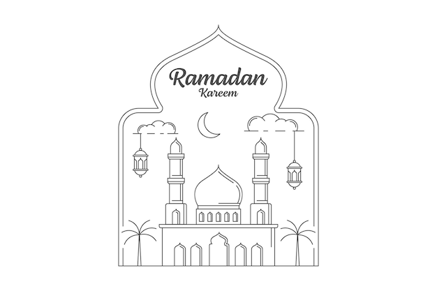 Ramadan kareem vector design illustration monoline or line art style