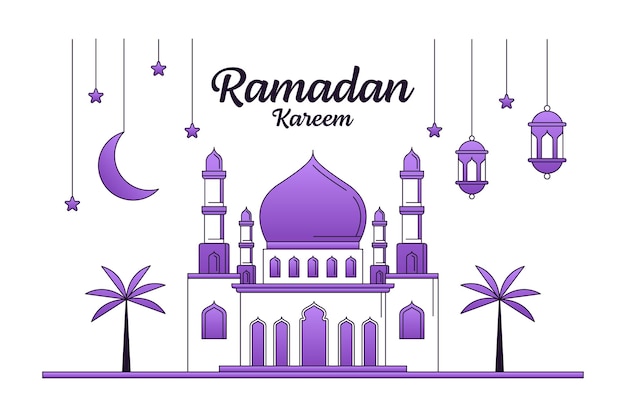 Ramadan kareem vector design illustration monoline or line art style