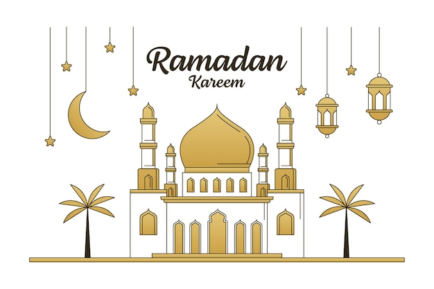 Ramadan kareem vector design illustration monoline or line art style