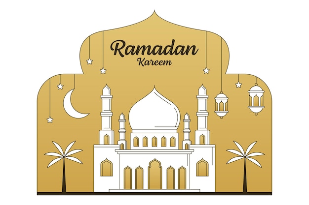 Ramadan kareem vector design illustration monoline or line art style