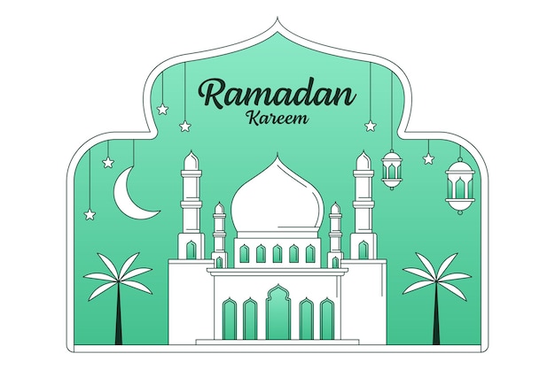 Ramadan kareem vector design illustration monoline or line art style