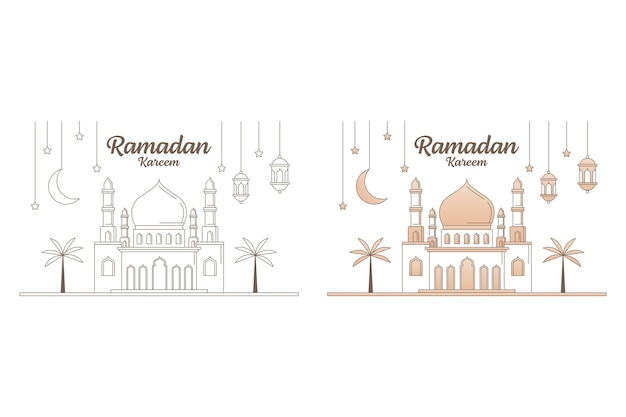 Ramadan kareem vector illustration monoline or line art style