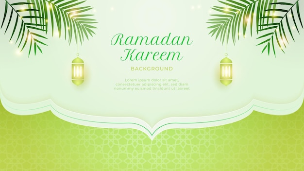 Ramadan kareem vintage and elegant background With lime green gradient fanoos tropical leaves