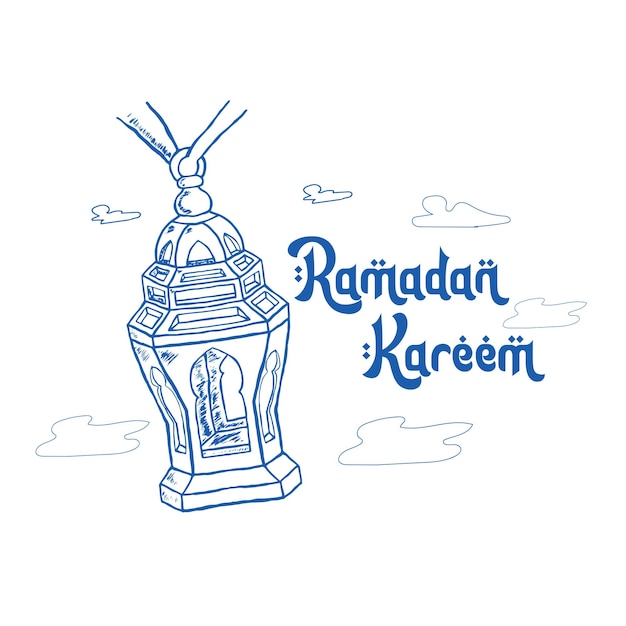 Vector ramadan kareem with lantern hand drawn style