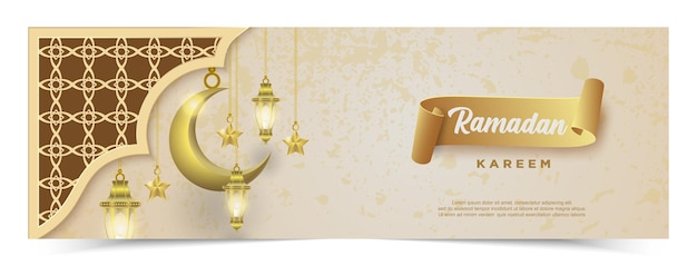 Ramadan kareem with luxury lanterns and crescent moon