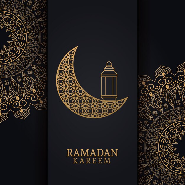 Vector ramadan kareem with waning moon and islamic art