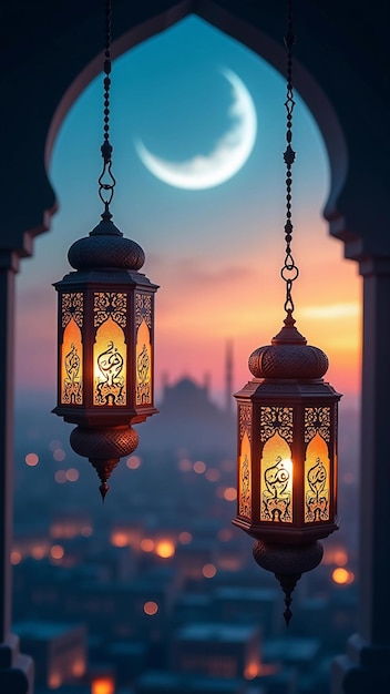 Vector ramadan lantern sunset scene