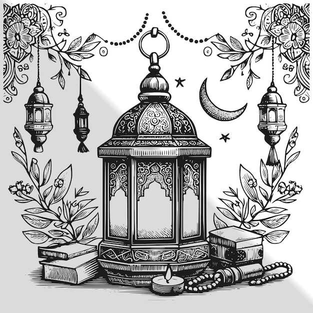 Vector ramadan light handcrafted lantern sketch for you