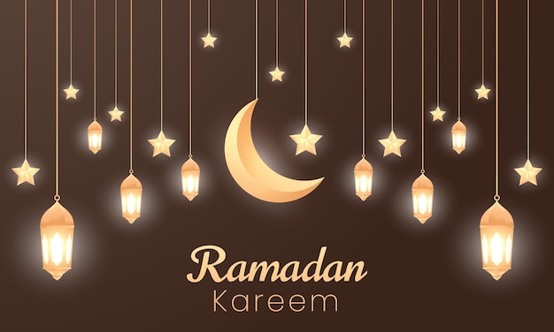 Ramadan luxury background Islamic background with a combination of shining gold lanterns crescent moon and mosque suitable for posters banners greeting cards and more