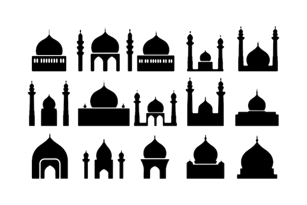 Ramadan mosque vector black silhouette logo icon design Islamic religious elements illustration