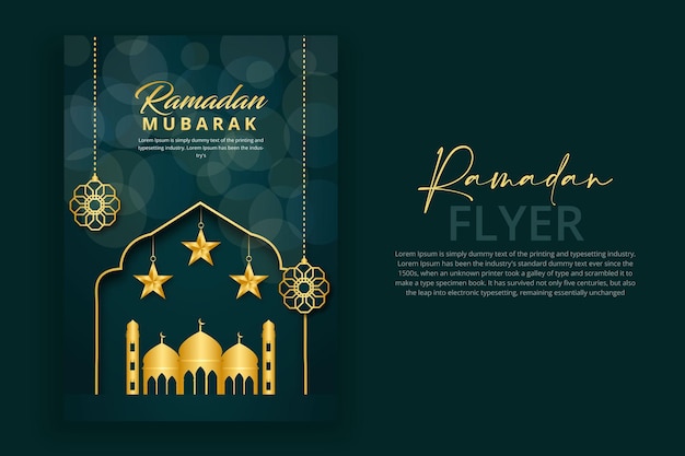 Ramadan Mubarak flyer template with bokeh