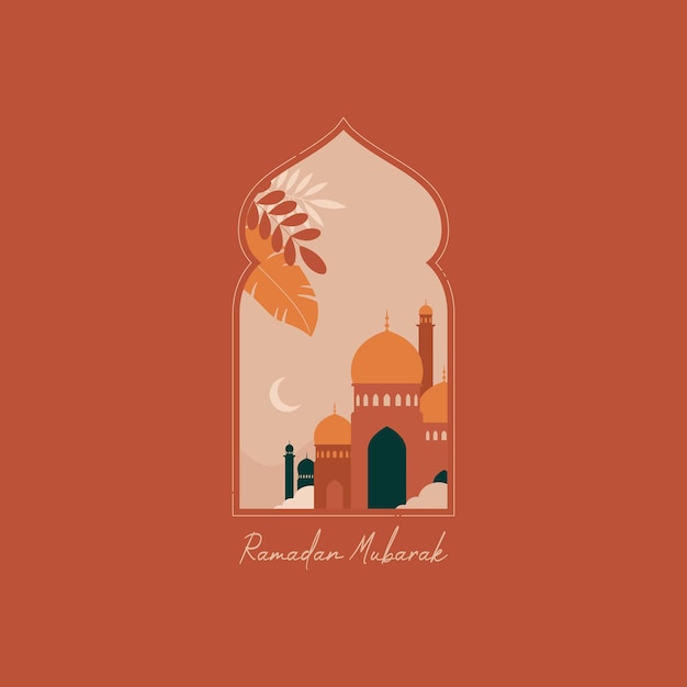 Ramadan Mubarak greeting cards with retro boho design